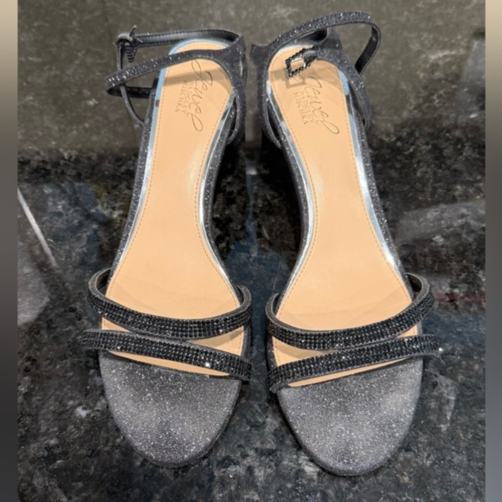 Jewel Badgley Mischka Black Glitter Sandals